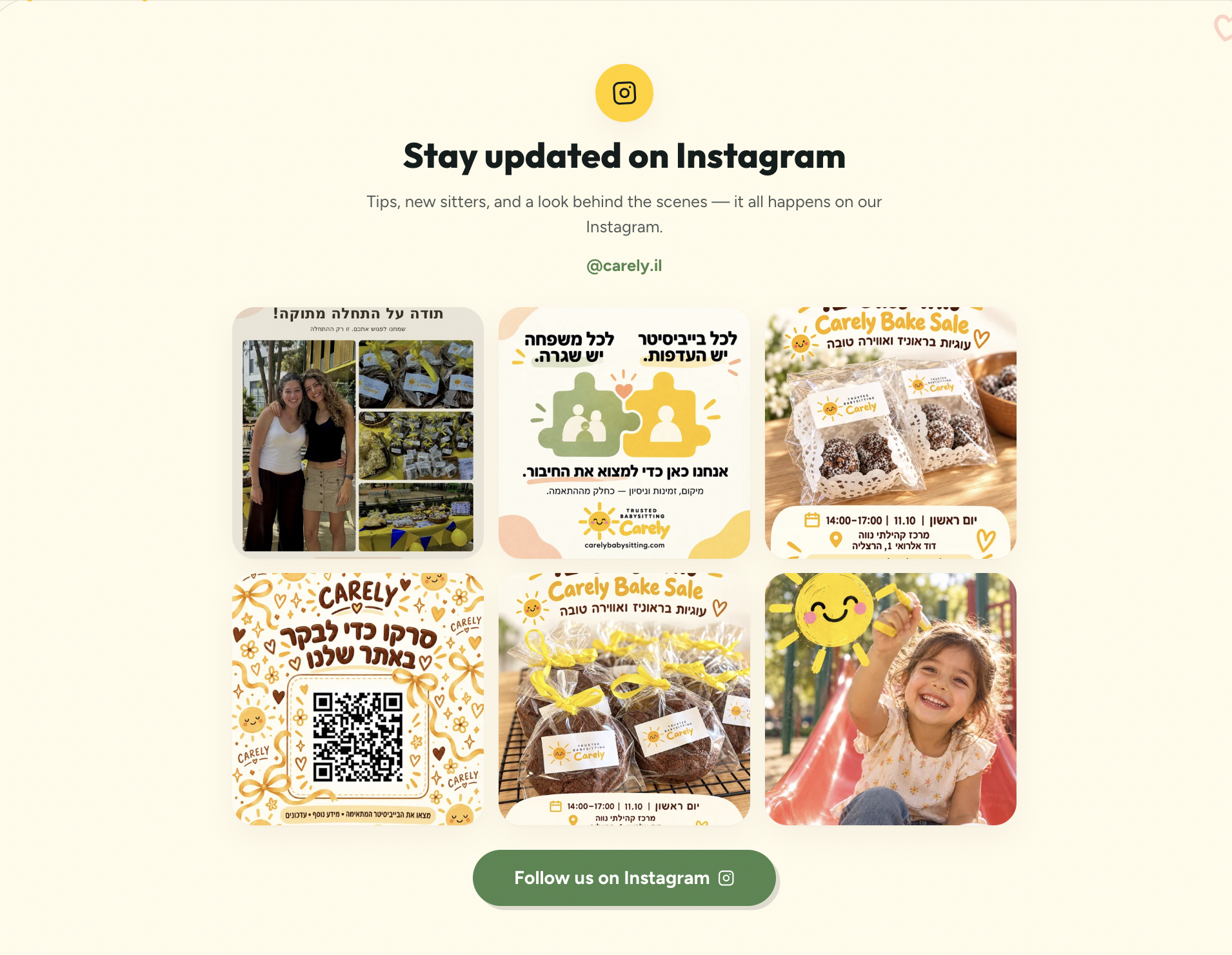 Carely Instagram section showing branded community posts