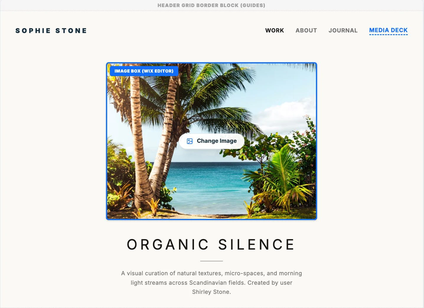Site-editor prototype with an image and Change Image control